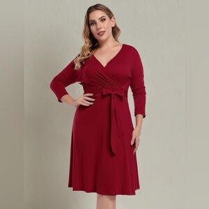 AMZ PLUS WOMEN’S V-NECK 3/4 SLEEVE A LINE MIDI FAUX WRAP PLUS SIZE 2XL NWT